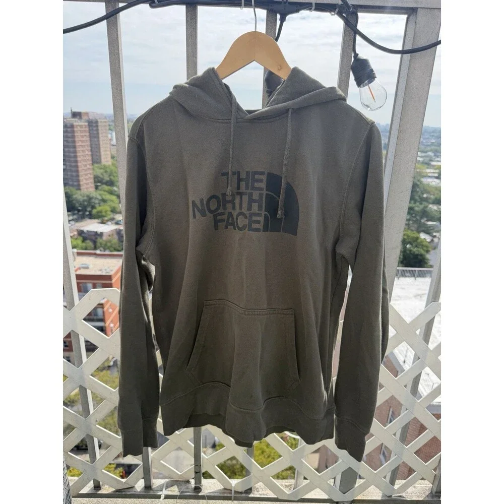 The North Face Hoodie Mens Small Green Pullover Half Dome Logo Sweatshirt